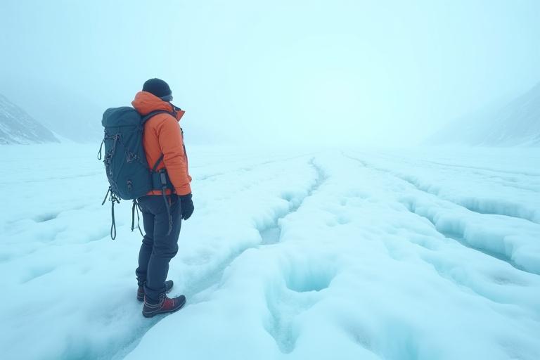 Founder in an icy, glaciated landscape, symbolizing the company's origin.