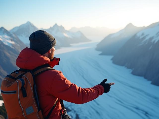 Experienced guide pointing towards a breathtaking view