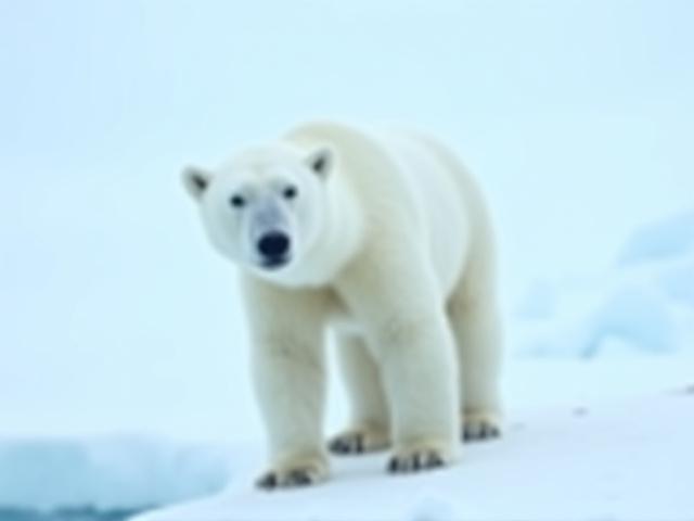 A majestic polar bear standing on an ice floe in the Arctic, with a vast snowy landscape in the background.